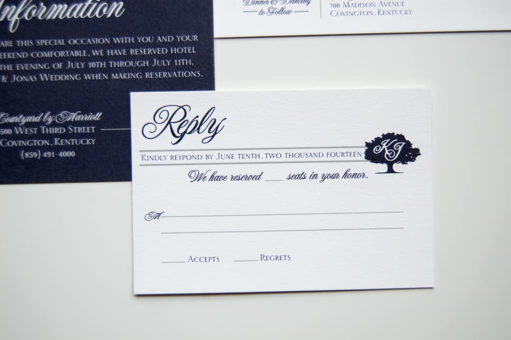 monogram tree navy wedding invitation 3