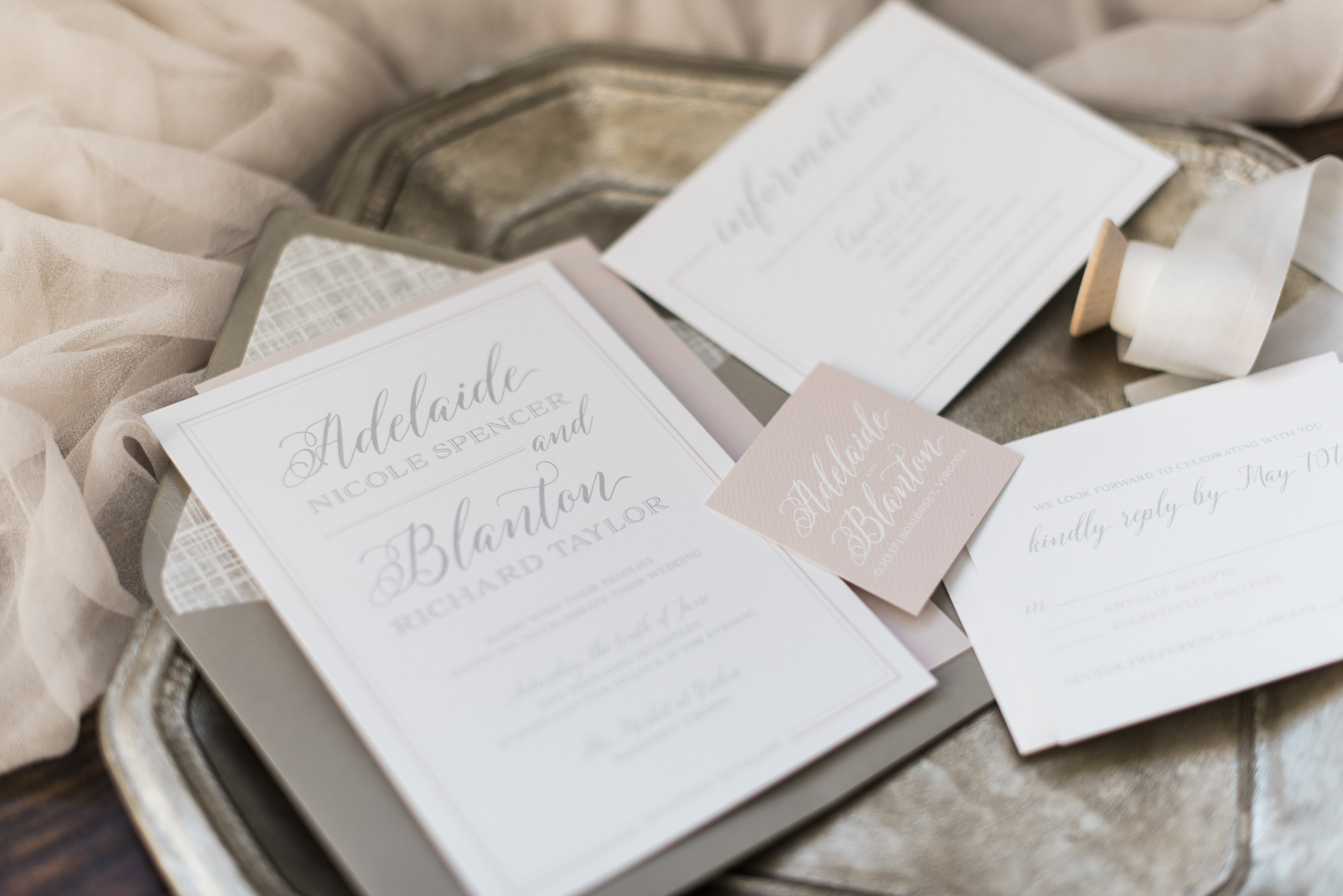 Soft Neutral Wedding Invitation Suite and Tablescape