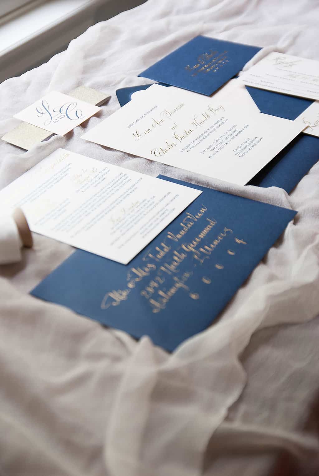 Favorite Navy Letterpress and Gold Foil Wedding Invitation Suite