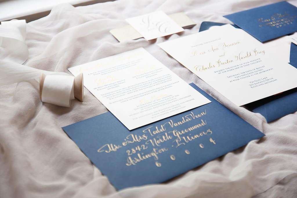 Favorite Navy Letterpress and Gold Foil Wedding Invitation Suite