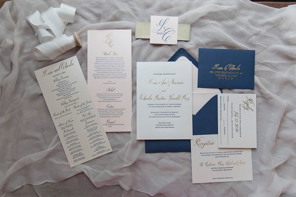 Favorite Navy Letterpress and Gold Foil Wedding Invitation Suite