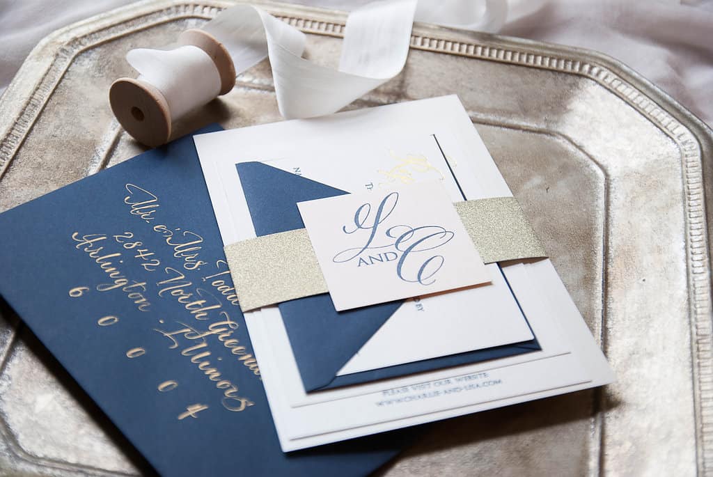 Favorite Navy Letterpress and Gold Foil Wedding Invitation Suite