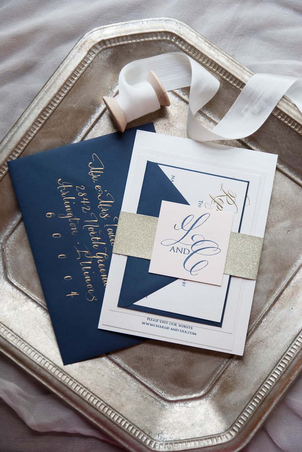 Favorite Navy Letterpress and Gold Foil Wedding Invitation Suite