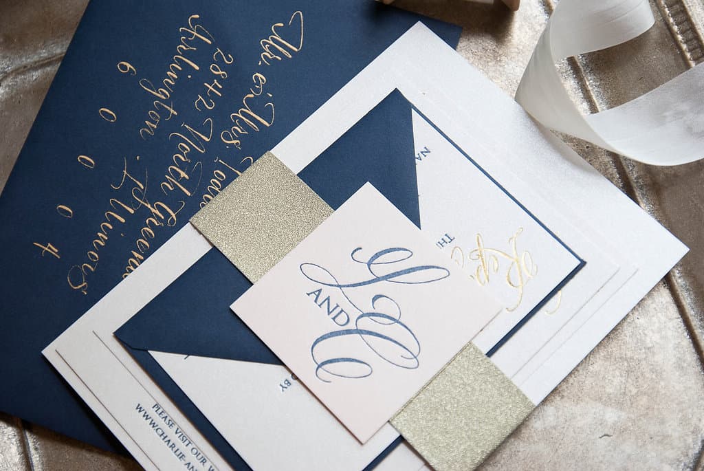 Favorite Navy Letterpress and Gold Foil Wedding Invitation Suite