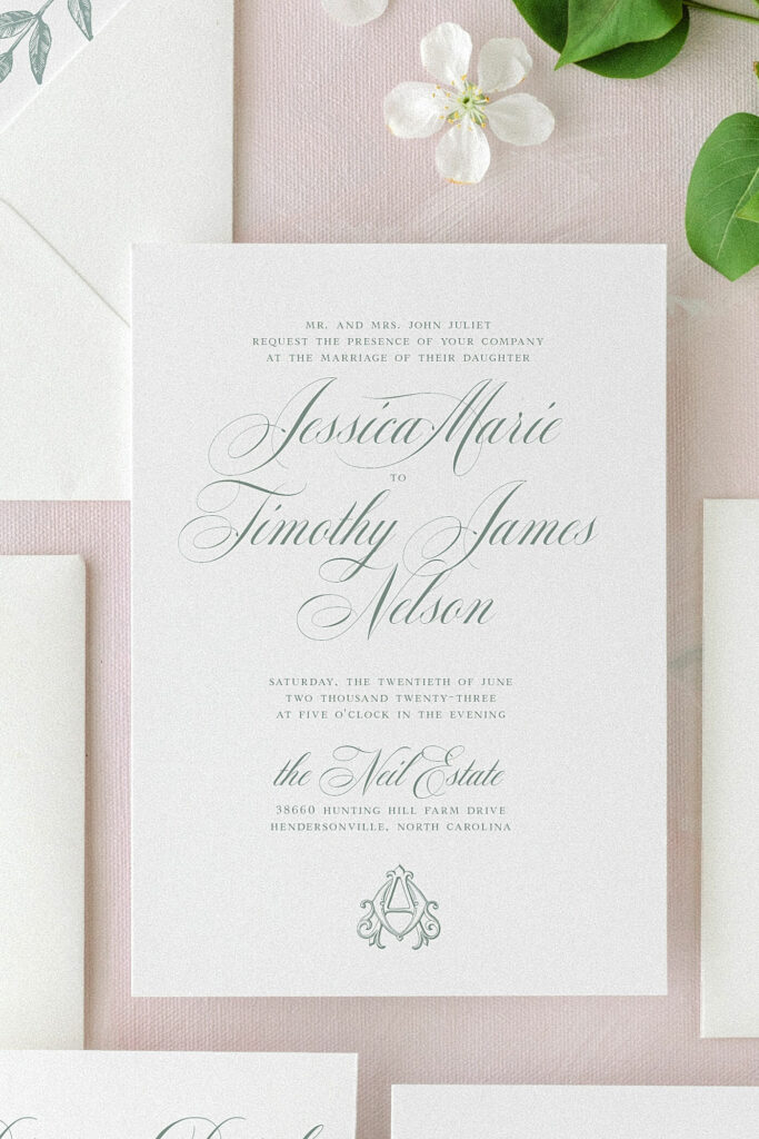 Ellison Southern Script Monogram Wedding Invitation-2