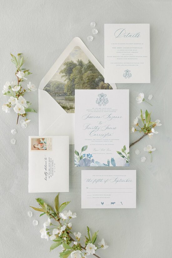 Savannah Monogram Watercolor Floral Wedding Invitation