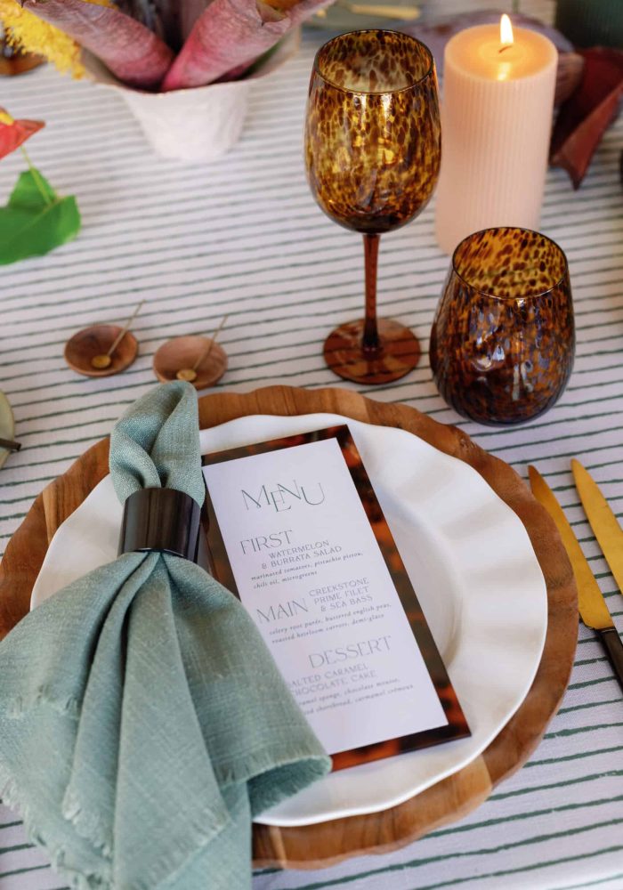 creative day-of wedding details, acrylic wedding menus